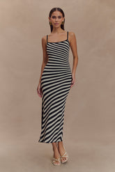 Raven Striped Knit Midi Dress - Black/White